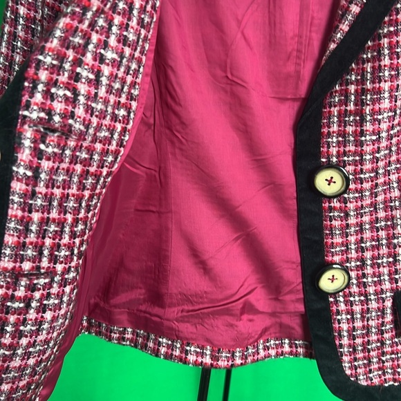 6 Kenzie women jacket Plaid Contrast Trim Double Breasted Tweed 2 Faux pockets - Picture 12 of 13
